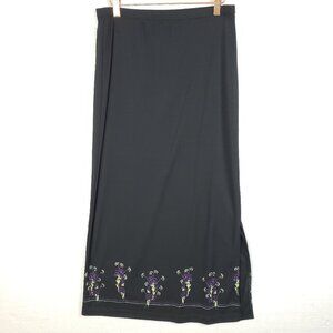 Vintage Cherokee Y2K Midi Skirt Floral Side Slit Elastic Waist 90s Stretch sz S